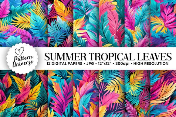 Bright Summer Tropical Leaves Patterns for Creative Projects