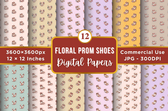 Floral Prom Shoes Digital Paper Patterns