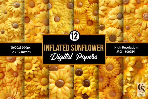 Inflated 3D Sunflowers Seamless Patterns: A Versatile Design Resource for Creators