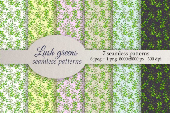 Lush Greens Watercolor Patterns PNG JPG