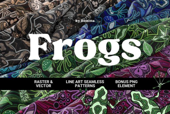 Magic Frogs Line Art Seamless Patterns for Creative Projects