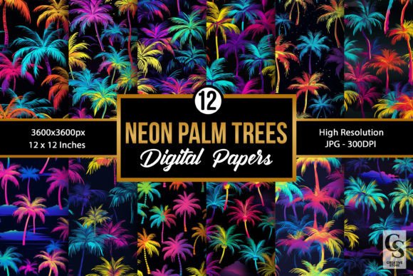 Neon Palm Trees Seamless Patterns: A Versatile Asset for Creative and Professional Workflows