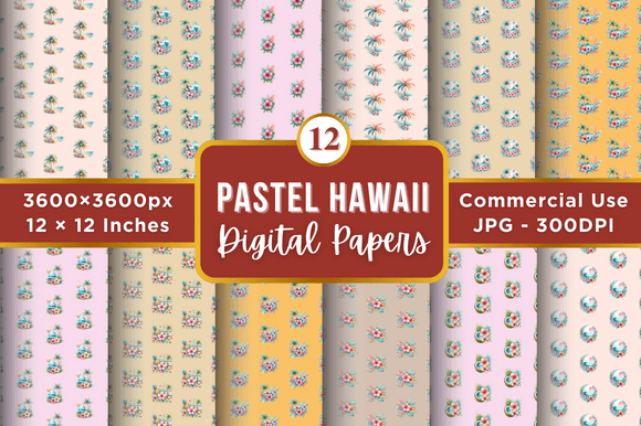 Pastel Hawaii Digital Paper Patterns