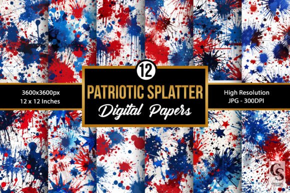 Patriotic Red Blue Splatter Patterns