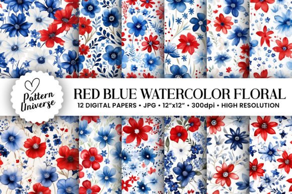 Patriotic Watercolor Flower Patterns: A Versatile Design Solution for Creative Projects