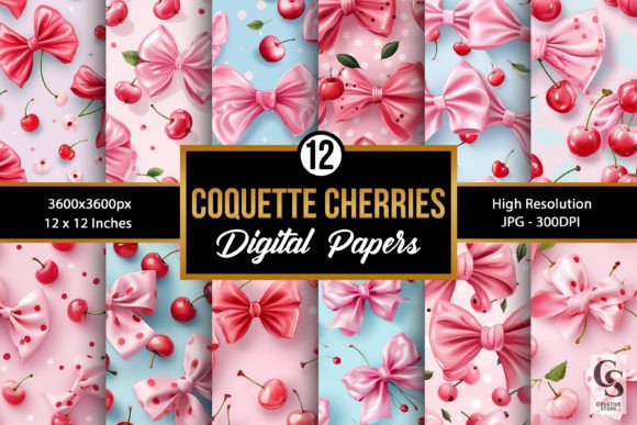 Pink Coquette Cherries Seamless Patterns for Creative Projects and Design Workflows