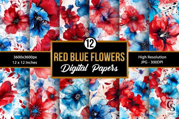Red Blue Alcohol Ink Flowers Patterns: A Versatile Creative Resource for Designers and Crafters