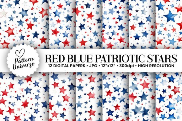 Red Blue Watercolor Stars Patterns