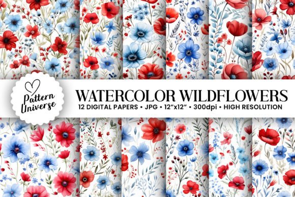 Red Blue Watercolor Wildflowers Patterns: A Versatile Design Element for Modern Creators