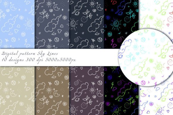 Sky Lines Seamless Patterns Set