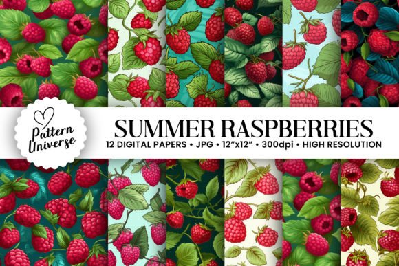 Summer Raspberries Seamless Patterns for Creative Projects