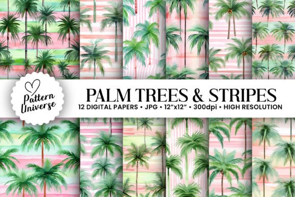 Watercolor Palm Trees Stripes Patterns: A Versatile Design for Creative Projects