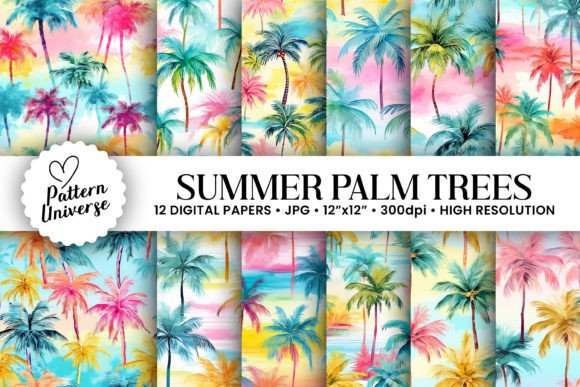 Watercolor Summer Palm Trees Patterns: A Versatile Digital Resource for Creative Projects