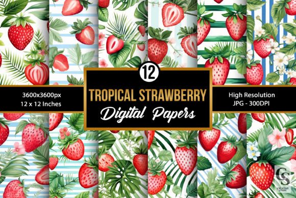 Watercolor Tropical Strawberry Patterns: A Versatile Design for Creative Projects